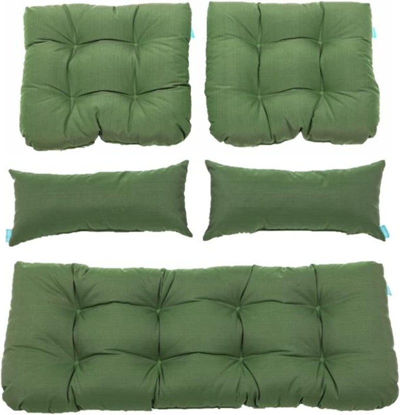 QILLOWAY Outdoor Patio Wicker Seat Cushions Group Loveseat/Two U-Shape/Two Lumbar Pillows for Patio Furniture,Wicker Loveseat,Bench,Porch,Settee of 5 (Dark Green) - Image 1