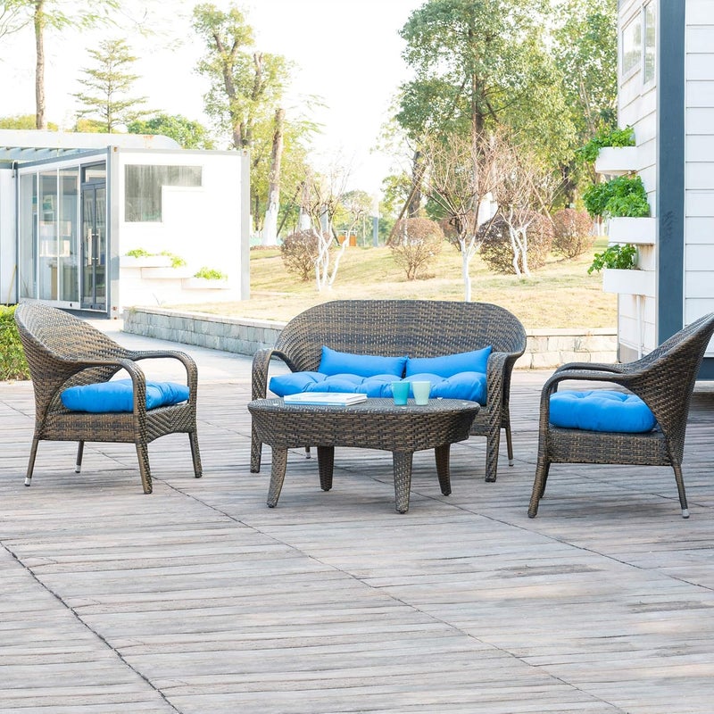 QILLOWAY Outdoor Patio Wicker Seat Cushions Group Loveseat/Two U-Shape/Two Lumbar Pillows for Patio Furniture,Wicker Loveseat,Bench,Porch,Settee of 5 (Dark Green) - Image 5