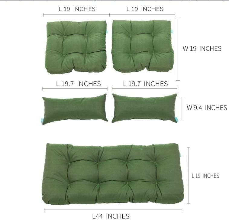 QILLOWAY Outdoor Patio Wicker Seat Cushions Group Loveseat/Two U-Shape/Two Lumbar Pillows for Patio Furniture,Wicker Loveseat,Bench,Porch,Settee of 5 (Dark Green) - Image 2