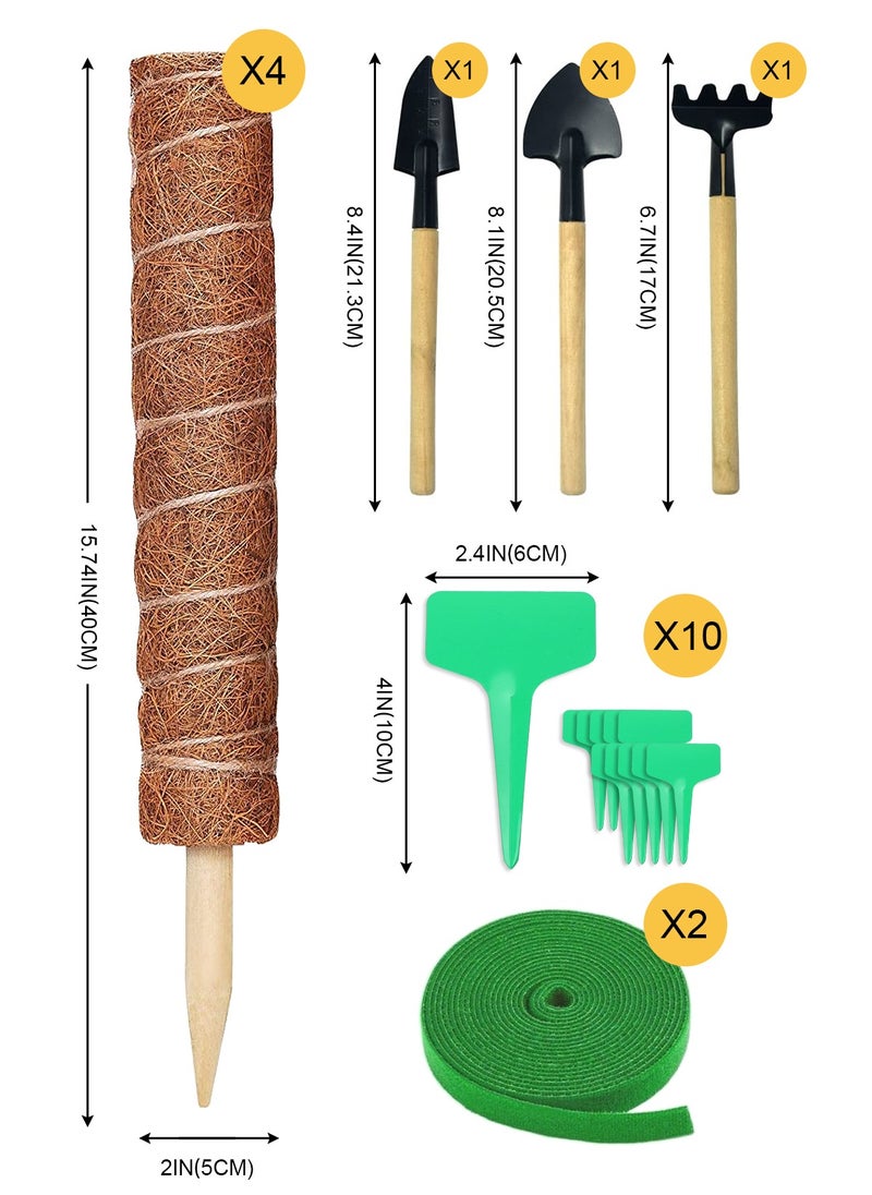 URbazaar - Moss Pole for Plants Monstera 42 Inch, 4 Pcs 15.7 Inch Moss Poles for Climbing Plants, Coir Totem Pole Moss Stick for Plant Support Extension, Train Potted Creepers to Grow Upwards - Image 1