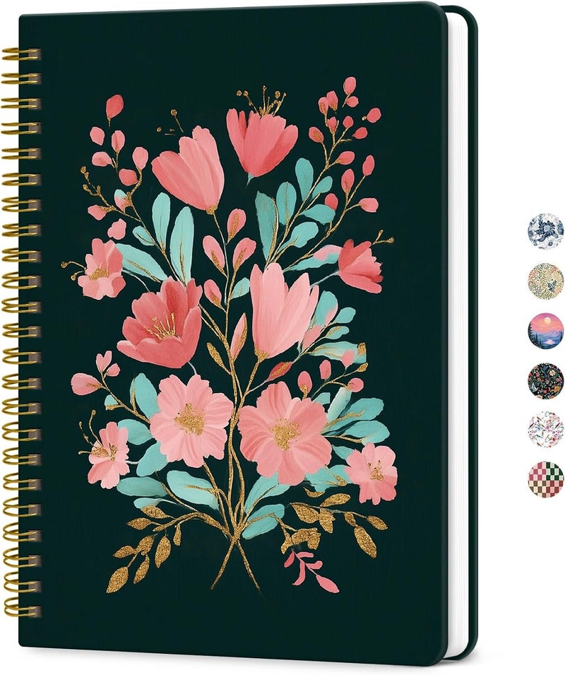 ZOTIA Lined Spiral Journal Notebook for Women, A5 College Ruled Journals for Writing, Hardcover Notebooks for Work, Note Taking and Office School Supplies, 140 Pages - Blush Botanicals - Image 1