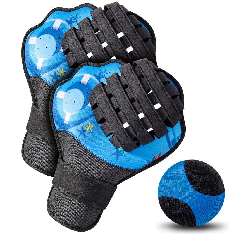 Strdfeve Water Ball and Gloves Set,1PC Water Bouncing Ball&2PCS Catch Mitts,Pool Baseball Catching Mitts for Beach Games,Play Catch Skip Ball&Gloves - Image 1