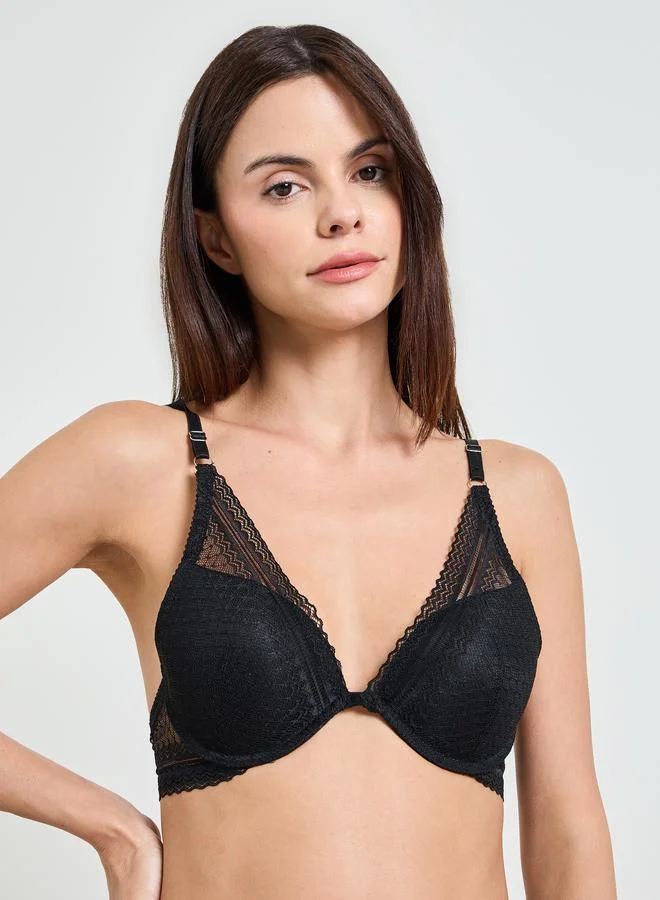 تايك تو Black Lace Insert Underwired Bra and Brief Set