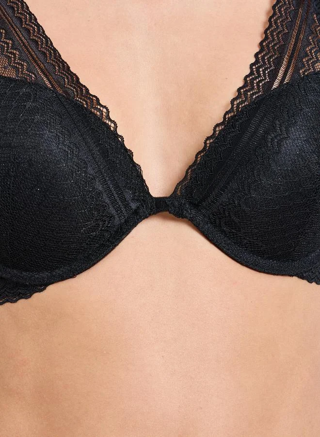 Take Two  Black Lace Insert Underwired Bra and Brief Set for Women | Best Price UAE