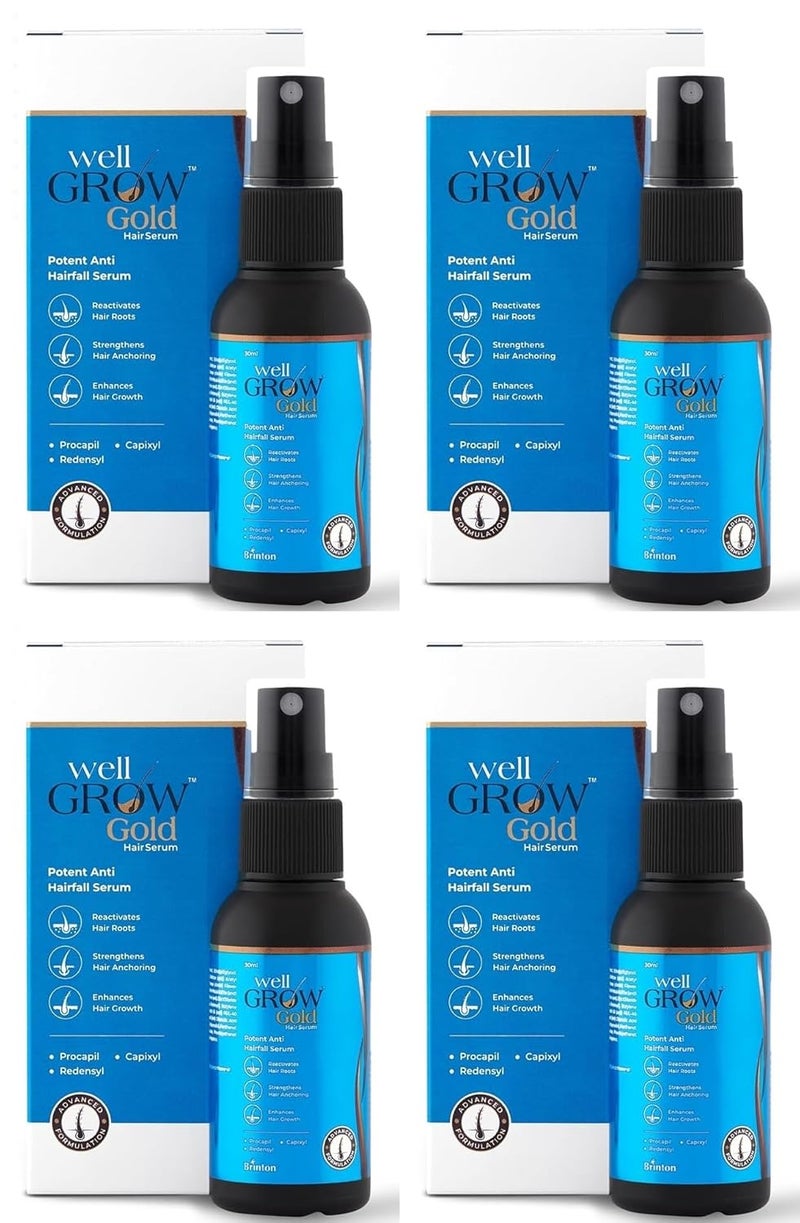 Brinton Brinton WellGrow Gold Hair Growth Serum with Redensyl Capixyl  Procapil for Hair Fall Control  Repair  Strengthens  Enhances Hair Growth 30 ml x Pack of 4 - Image 1