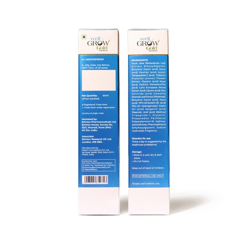 Brinton Brinton WellGrow Gold Hair Growth Serum with Redensyl Capixyl  Procapil for Hair Fall Control  Repair  Strengthens  Enhances Hair Growth 30 ml x Pack of 4 - Image 3