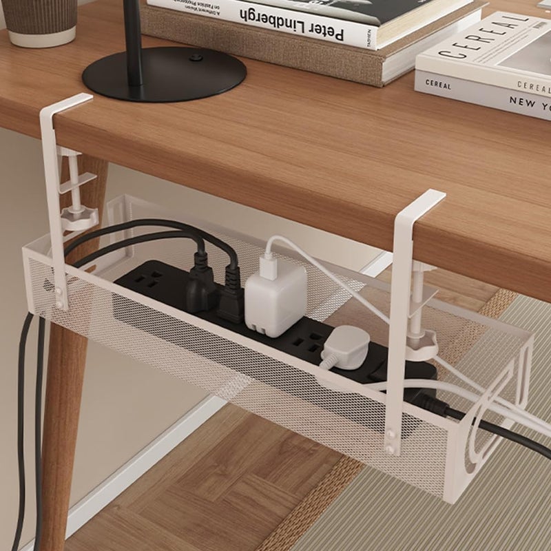 Excefore Under Desk Cable Management Tray, No Drill Steel Wire Organizer, Sturdy Hollow Metal Mesh Cable Holder, Easy Installation Without Damage, Desk Wire Management for Office, Home, Cable Organizer - Image 2