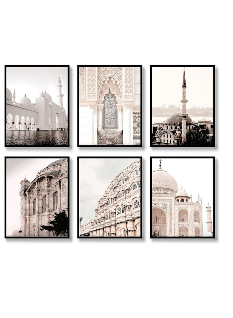 مؤسسة فكرة اليوم مجموعة من 6 ملصقات مطبوعة على قماش لفن العمارة المغربية من أفكار اليوم لأبواب عربية وأقواس مسجد | ديكور حائط أنيق لغرفة المعيشة وغرفة النوم والمكتب (بدون إطار - 5، 8 × 10 بوصة) - Image 1