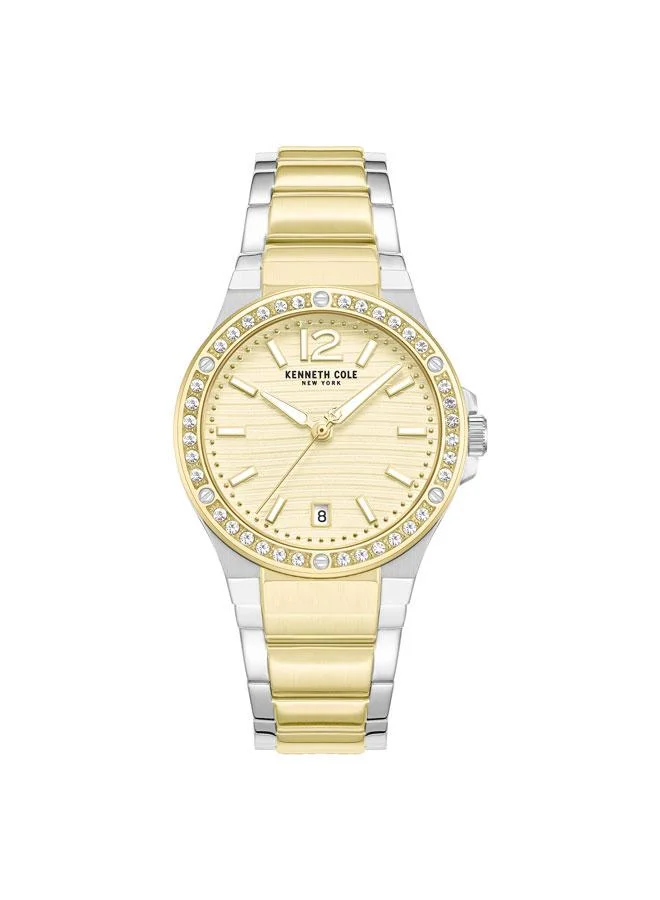 Kenneth Cole New York Glenville Champagne Dial Silver Gold Stainless Steel Bracelet Analog Watch for Women - 32mm