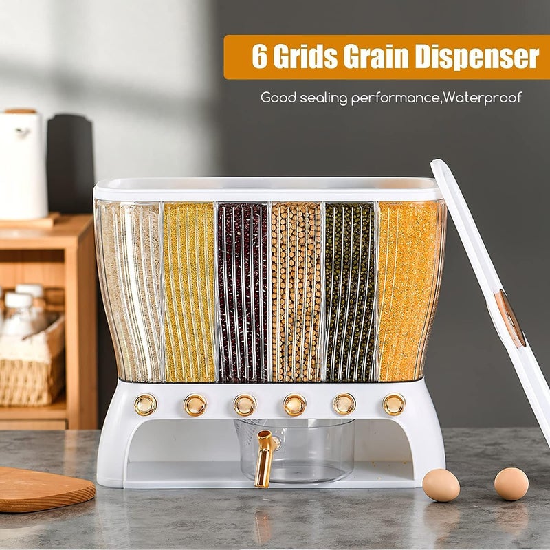 PROSFIA PROSFIA Airtight Food Storage Containers Rice Dispenser Countertop Cereal grain pulses Container Set space saving 6 Grids Canisters With Durable Lid Food Storage Container  - Image 5