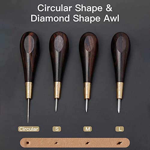 WUTA Shape Leather Craft Diamond Stitching Awl Ebony Blackwood Handle Sewing Awl Kits Handmade Sewing Tools DIY Stitcher Taper (Large 1pcs) - Image 2