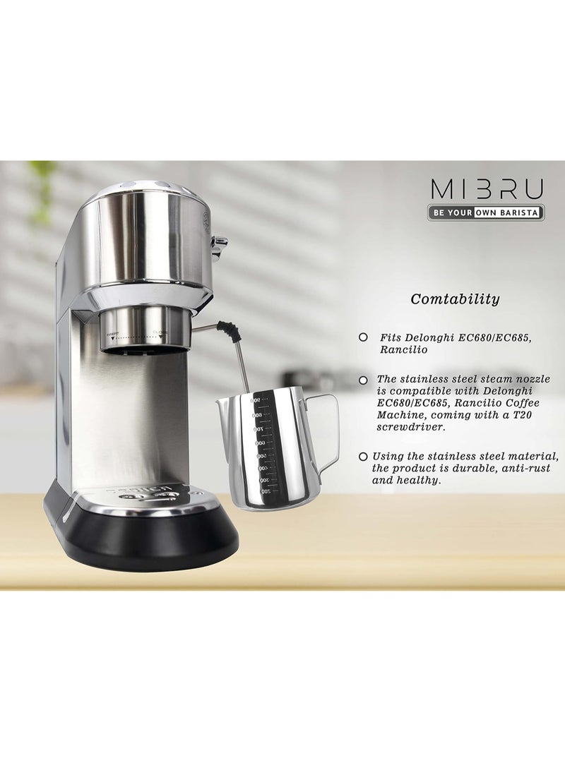 MIBRU Coffee Maker Steam Rod Replacement With Two Nozzle Compatible with machines Delonghi Dedica EC680 EC685 Rancilio Coffee Maker, Upgrade with Additional 3 Hole Tip Steam Nozzle - Image 4