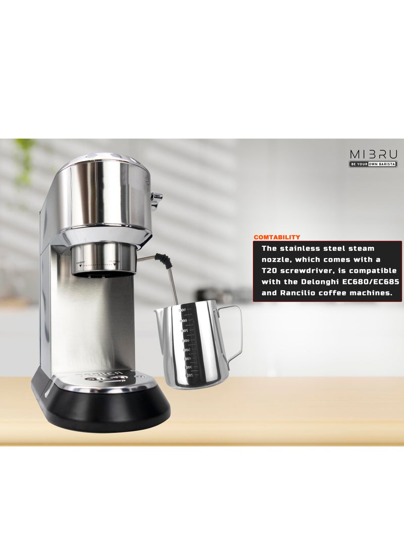 MIBRU Coffee Maker Steam Rod Replacement With Two Nozzle Compatible with machines Delonghi Dedica EC680 EC685 Rancilio Coffee Maker, Upgrade with Additional 3 Hole Tip Steam Nozzle - Image 5