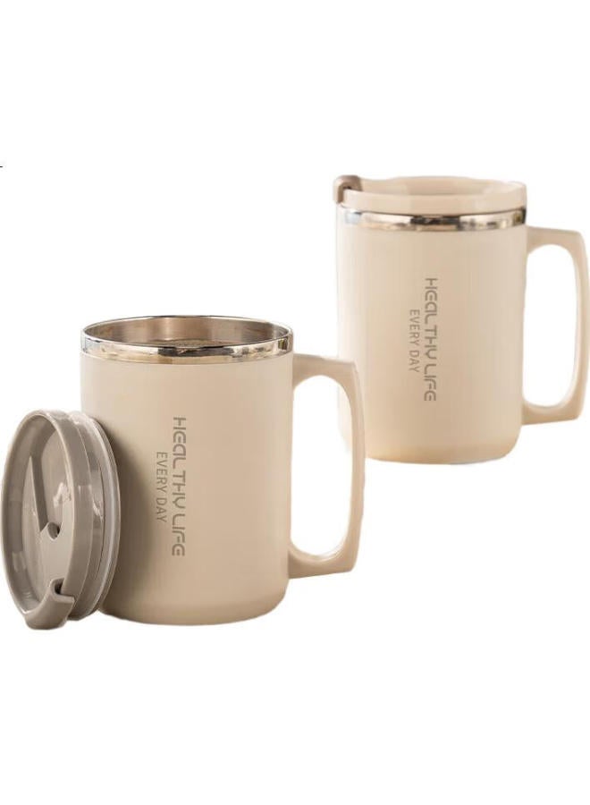 Caizhi 304 Stainless Steel Water Cup, Mug, Coffee Cup With Lid, Double-Layer Insulated Drinking Cup For Home Use, White Cz6227 - Image 3