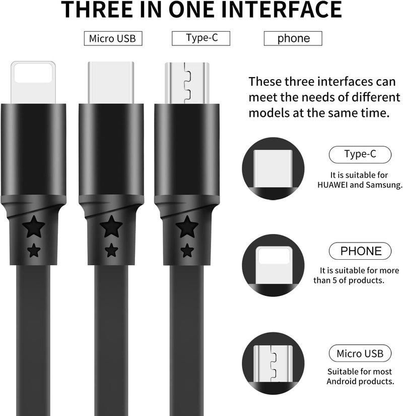 كابل شاحن متعدد [1 متر 3 أمبير 2 قطعة]، سريع قابل للسحب عالمي 3 في 1 مع منفذ iP وMicro USB وType C، مناسب لسامسونج جالاكسي S22 وS20 وS10 وS9، سوني، موتو، إل جي، هواوي. - Image 5