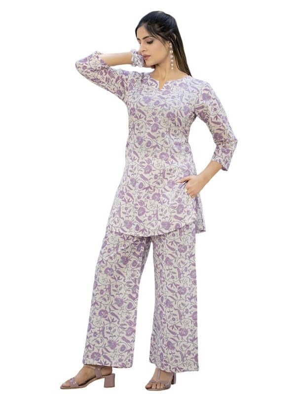 Tee Projekt Cotton Ethnic Wear Co Ord Set for Women | Festive Co Ord Set for Women Purple - Image 1