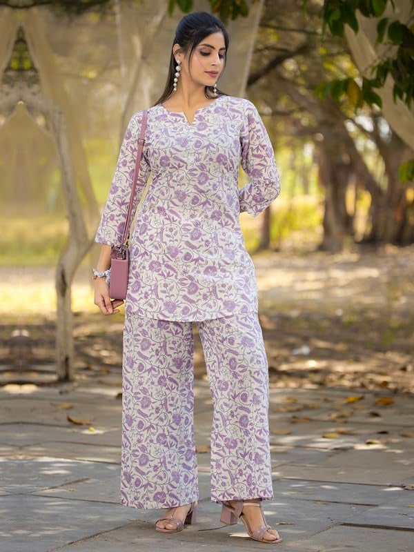 Tee Projekt Cotton Ethnic Wear Co Ord Set for Women | Festive Co Ord Set for Women Purple - Image 2
