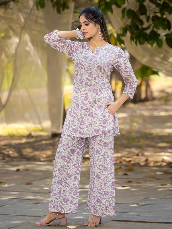 Tee Projekt Cotton Ethnic Wear Co Ord Set for Women | Festive Co Ord Set for Women Purple - Image 4