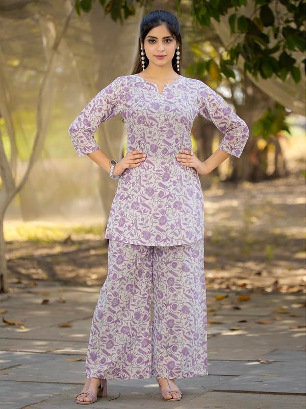 Tee Projekt Cotton Ethnic Wear Co Ord Set for Women | Festive Co Ord Set for Women Purple - Image 5