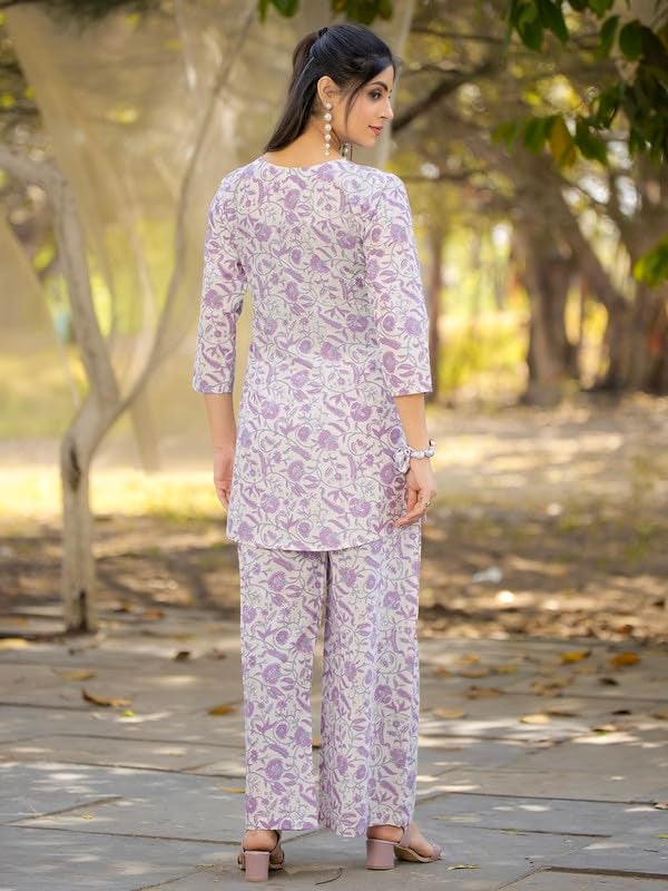 Tee Projekt Cotton Ethnic Wear Co Ord Set for Women | Festive Co Ord Set for Women Purple - Image 3