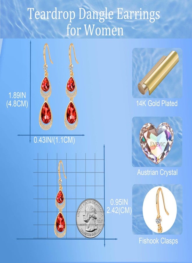 EVEVIC Austrian Crystal Halo Double Teardrop Hollow Drop Dangle Earrings for Women 14K Rose Gold Plated Hypoallergenic Jewelry (Red) - Image 5