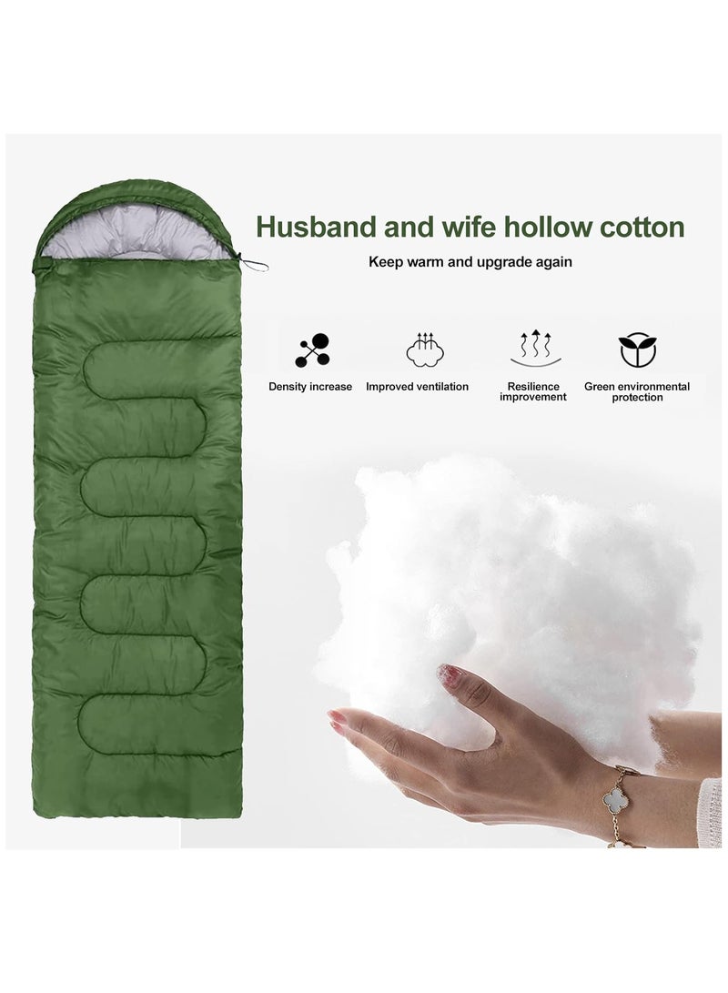Generic Envelope Sleeping Bag 180cm Cap Length 30cm Hollow Cotton Winter Hooded Sleeping Bag Suitable for Outdoor Camping Hiking and Mountaineering With Compression Bag Green - Image 4