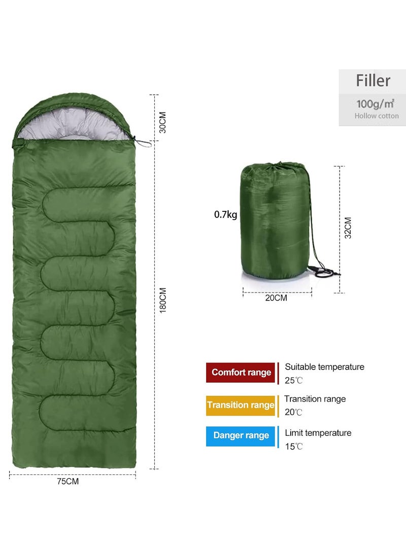 Generic Envelope Sleeping Bag 180cm Cap Length 30cm Hollow Cotton Winter Hooded Sleeping Bag Suitable for Outdoor Camping Hiking and Mountaineering With Compression Bag Green - Image 2