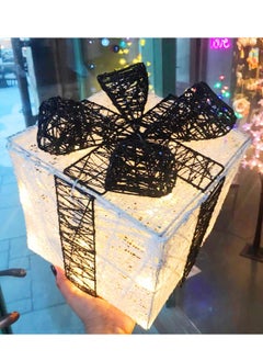 Salla Light Up Gift Box White & Black Colour Warm LED Fairy Lights Openable Top Cover 23x20cm  - Image 3