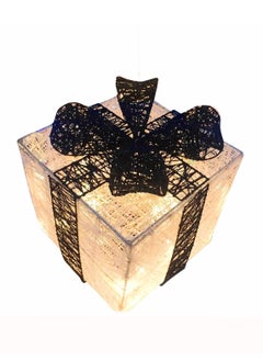 Salla Light Up Gift Box White & Black Colour Warm LED Fairy Lights Openable Top Cover 23x20cm  - Image 1