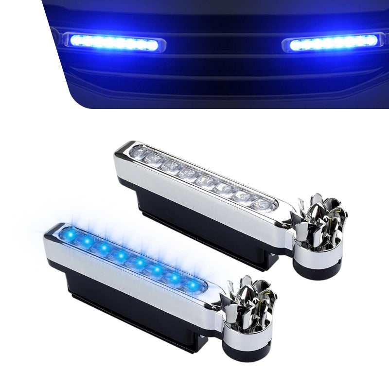 Qurbuns 2 PCS Wind Powered LED Lights Daytime Running Light for Car Grille Wind Energy Powered DRL Decorative Lights Universal for Cars Trucks SUVs Blue - Image 3