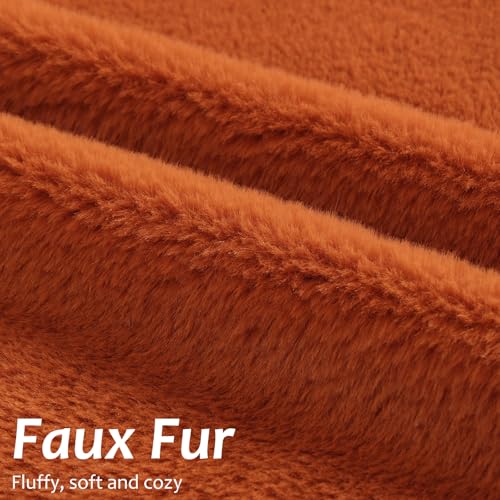 Pallene Faux Fur Plush Throw Pillow Covers 18x18 Set of 2 Soft Fluffy Couch Pillow Covers for Living Room Rust - Image 3