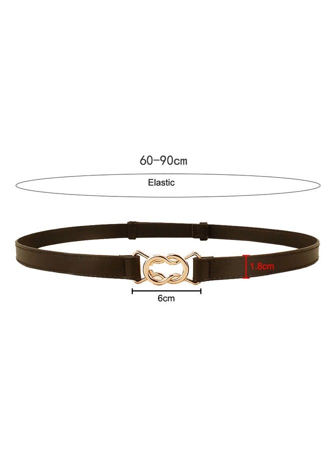 HAWAWA 3 Pack Women Skinny Waist Belt for Dresses Retro Elastic Stretchy Metal Buckle Ladies Thin Belt 1.8cm Wide Black,Brown,White - Image 2