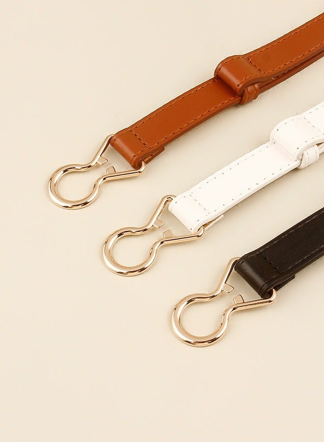 HAWAWA 3 Pack Women Skinny Waist Belt for Dresses Retro Elastic Stretchy Metal Buckle Ladies Thin Belt 1.8cm Wide Black,Brown,White - Image 3