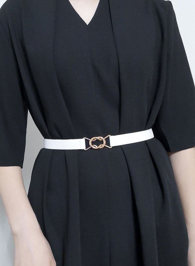 HAWAWA 3 Pack Women Skinny Waist Belt for Dresses Retro Elastic Stretchy Metal Buckle Ladies Thin Belt 1.8cm Wide Black,Brown,White - Image 4