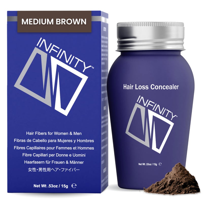 INFINITY Hair Fibers Medium Brown for Thinning Hair for Women Men 100 Undetectable Hair Building Fiber Powder Conceal Hair Loss in 15 Seconds 15g