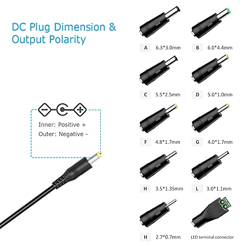 Belker 12V 2A 1.5A 1A AC Adapter Charger Power Adapter Supply 5.5 x 2.1mm Plug with 10 Tips for 12 Volt LED Strip Light CCTV Camera Router Bluetooth Speaker and More - 2000mA Max. - Image 2