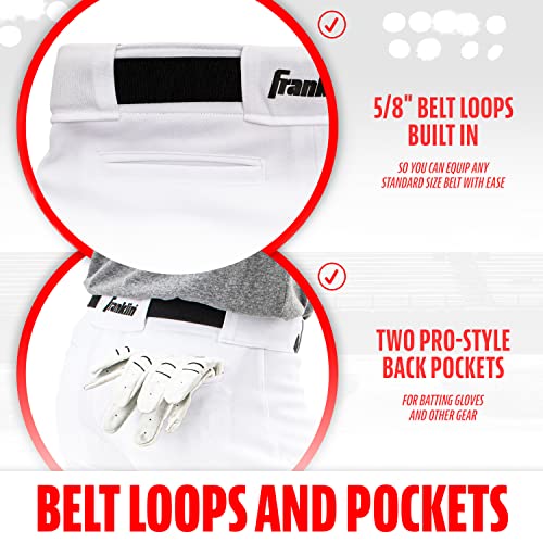 Franklin Sports Youth Baseball + Softball Pants - Knee High White Baseball Pants for Kids - Boys + Girls Knicker Style Bottoms with Belt Loop - White - Youth Large - Image 5