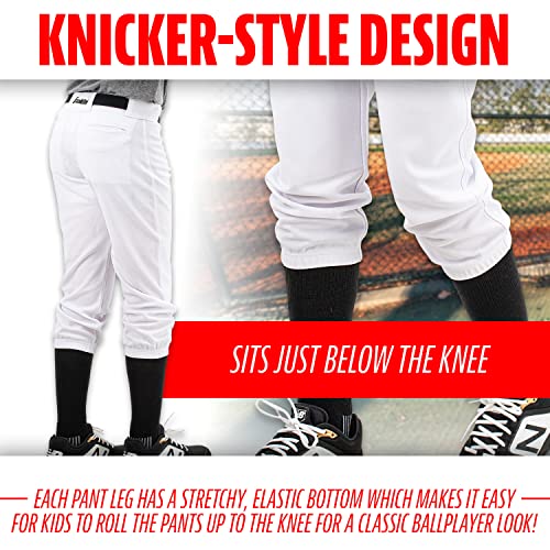 Franklin Sports Youth Baseball + Softball Pants - Knee High White Baseball Pants for Kids - Boys + Girls Knicker Style Bottoms with Belt Loop - White - Youth Large - Image 2