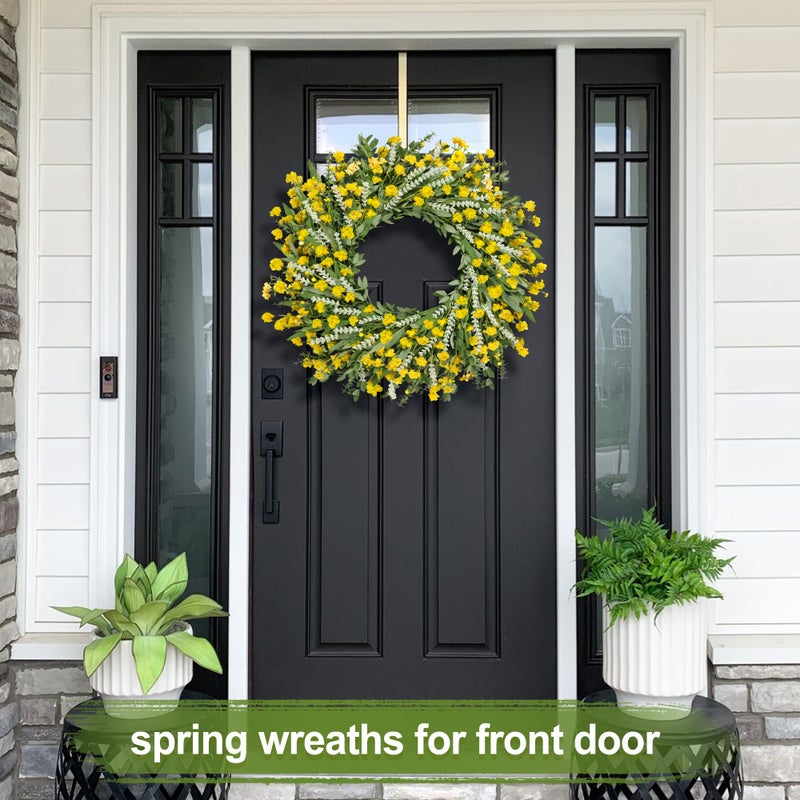 Zmtyykh 26" Floral Wreath, Artificial Spring Wreaths for Front Door, with Wildflower Portulaca Flowers, Indoor Outdoor Porch Window Wall Home Decor for Valentineâ€™s Day Easter, Summer & Wedding Yellow - Image 5