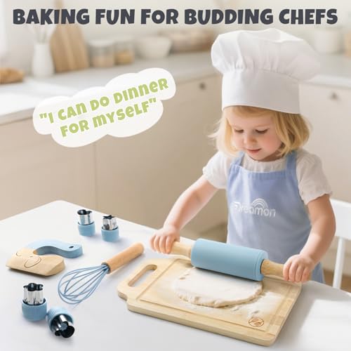 Dreamon 29 PCS Wooden Kids Cooking Set Toddler Montessori Cooking Baking Kitchen Tools for Real Cooking 3 Knifes Real Cutting Board Apron Kid Safe Kitchen Utensils for 3 Year Old Boys Girls Gift - Image 5