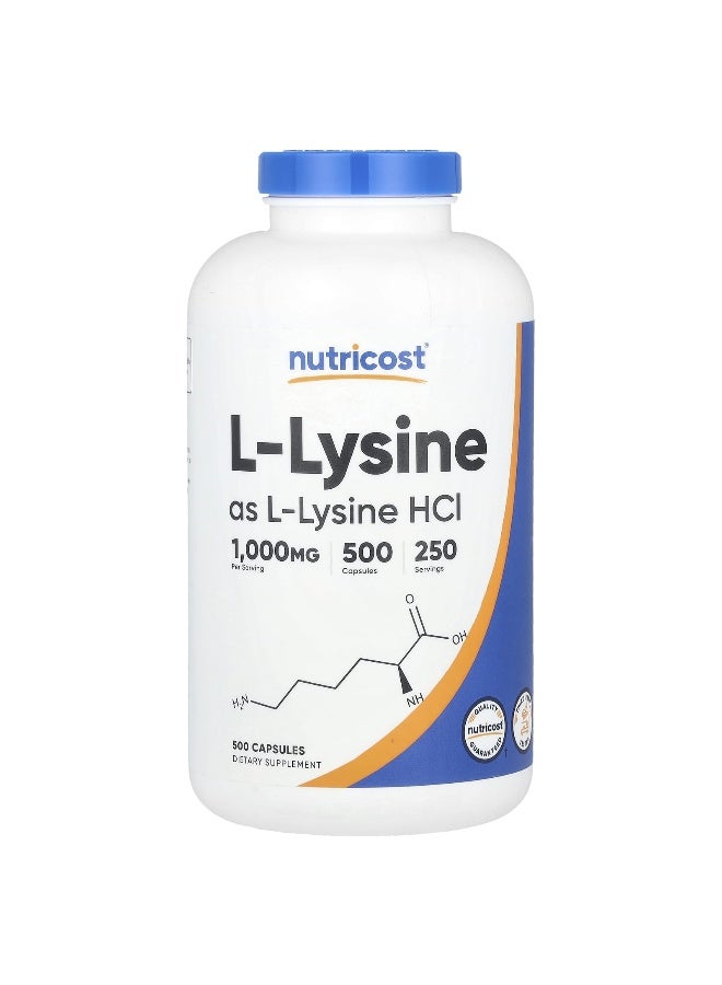 Nutricost, L-Lysine, 1,000 mg, 500 Capsules (500 mg per Capsule) - Image 1