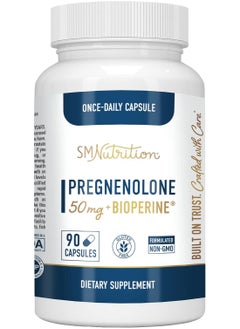 SMNutrition Pregnenolone Supplement 50mg Hormone Balance, Memory, & Cognition Support Formulated Gluten-Free, Vegetarian, Non-GMO, & Titanium Dioxide-Free For Men & Women 90 Capsules 3 Month Supply  - Image 1