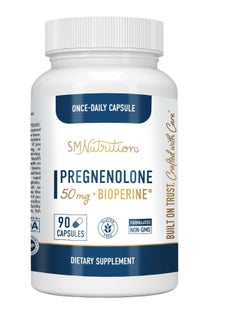 SMNutrition Pregnenolone Supplement 50mg Hormone Balance, Memory, & Cognition Support Formulated Gluten-Free, Vegetarian, Non-GMO, & Titanium Dioxide-Free For Men & Women 90 Capsules 3 Month Supply  - Image 2