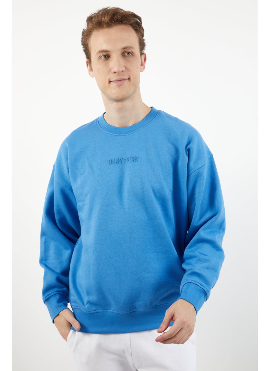 DKNY Sport Men Sportswear Fit Crew Neck Long Sleeve Brand Logo Sweatshirt, Blue  - Image 1