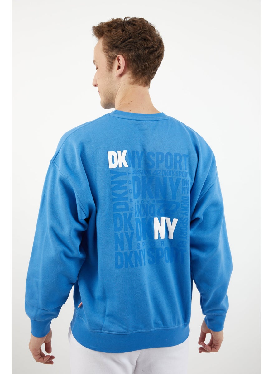 DKNY Sport Men Sportswear Fit Crew Neck Long Sleeve Brand Logo Sweatshirt, Blue  - Image 4