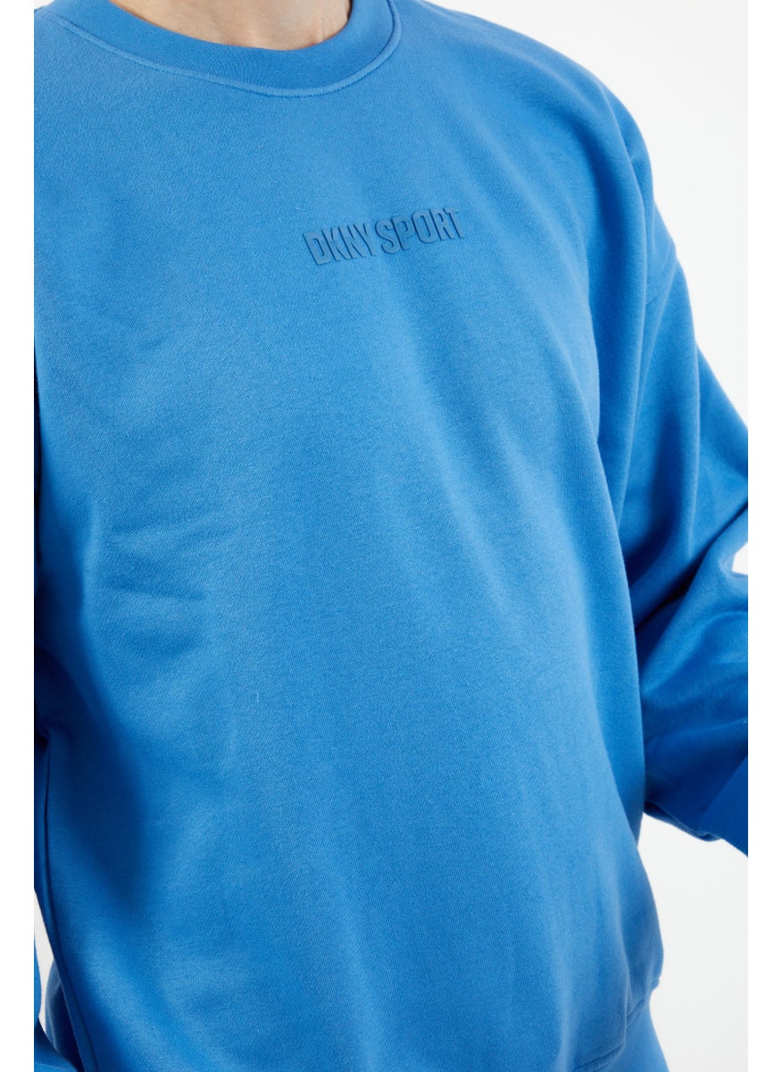 DKNY Sport Men Sportswear Fit Crew Neck Long Sleeve Brand Logo Sweatshirt, Blue  - Image 3