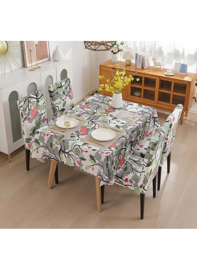 HOUSE OF QUIRK House of Quirk Dining Chair Cover with Table Covers for Kitchen Waterproof Dining Table Cloth (Leaf Pink Flower, 1 Table Cover + 4 Chair Cover)  - Image 1