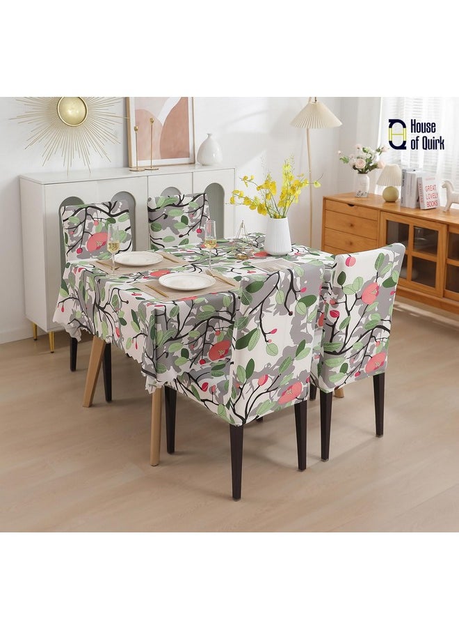 HOUSE OF QUIRK House of Quirk Dining Chair Cover with Table Covers for Kitchen Waterproof Dining Table Cloth (Leaf Pink Flower, 1 Table Cover + 4 Chair Cover)  - Image 3