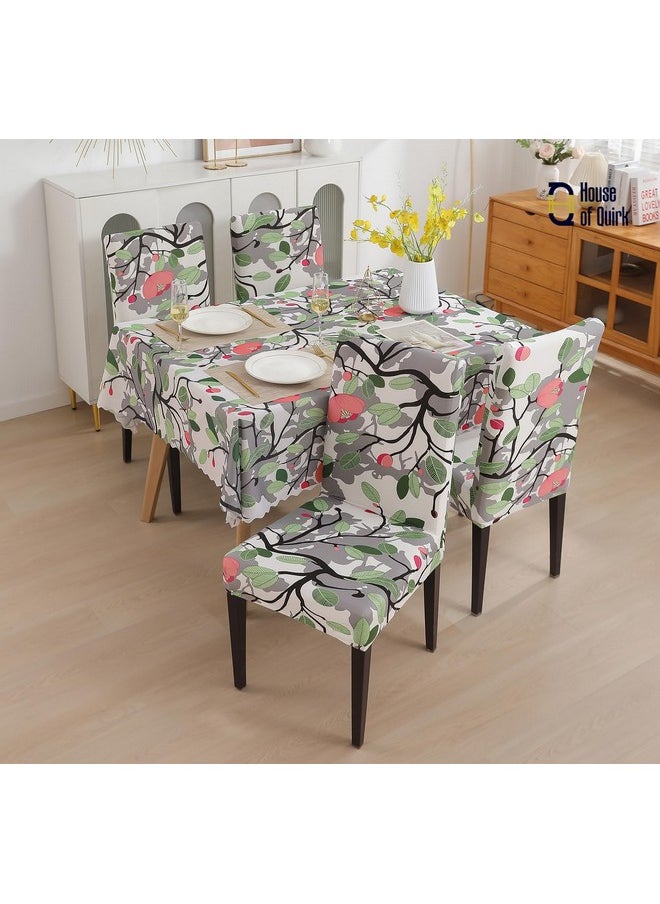 HOUSE OF QUIRK House of Quirk Dining Chair Cover with Table Covers for Kitchen Waterproof Dining Table Cloth (Leaf Pink Flower, 1 Table Cover + 4 Chair Cover)  - Image 2