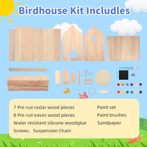Pontuss DIY Bird House Kit – Build Your Own Bird House, Natural Cedar Wood Craft Kit for Adults & Kids Ages 8-12, Pre-Drilled Easy Assembly, Eco-Friendly Birdhouse Kit (11.6x6.5x5.5in) - Image 3